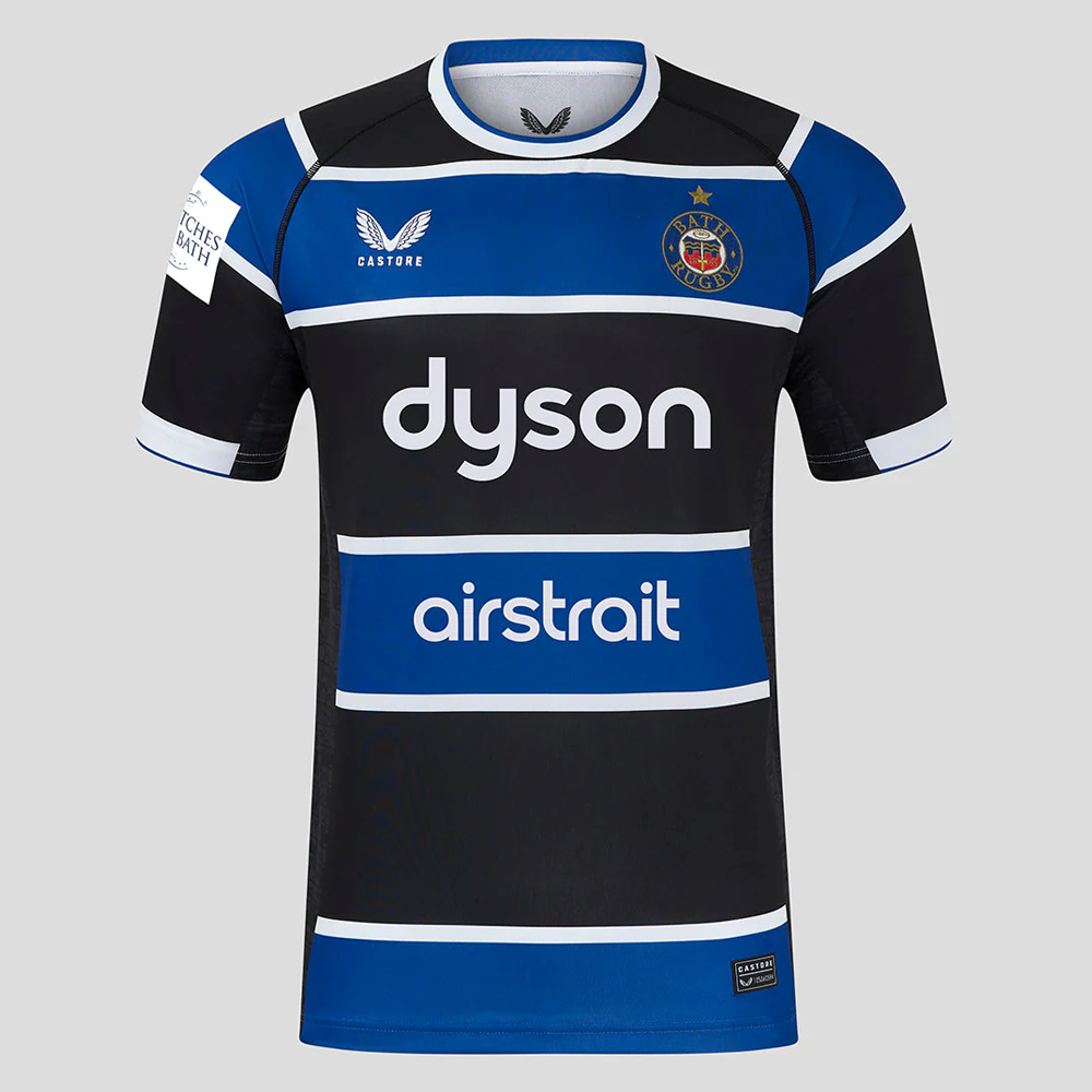 Bath Rugby 2025/26 Men's Home Pro Rugby Shirt – Blue, Black &amp; White