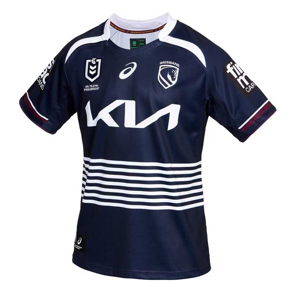 Brisbane Broncos Mens 2026 Away Rugby League Jersey – Navy & White Stripes
