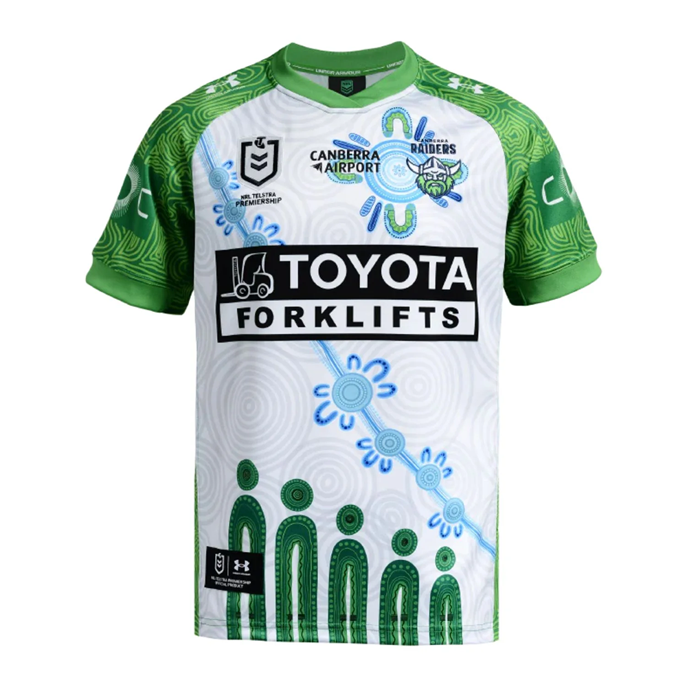 Canberra Raiders 2026 Mens Indigenous Rugby Jersey – Under Armour Green & White Replica Shirt