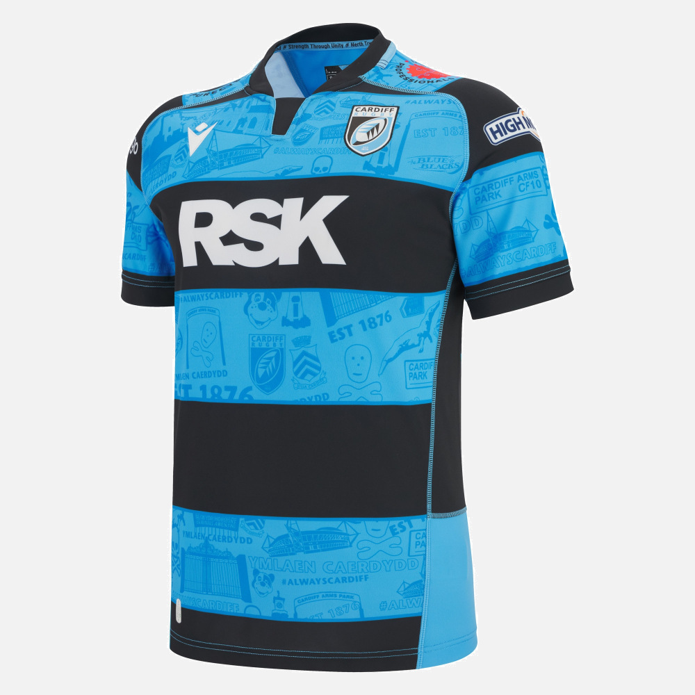 Cardiff Rugby 2025-26 Home Replica Shirt – Mens Blue & Black Rugby Jersey