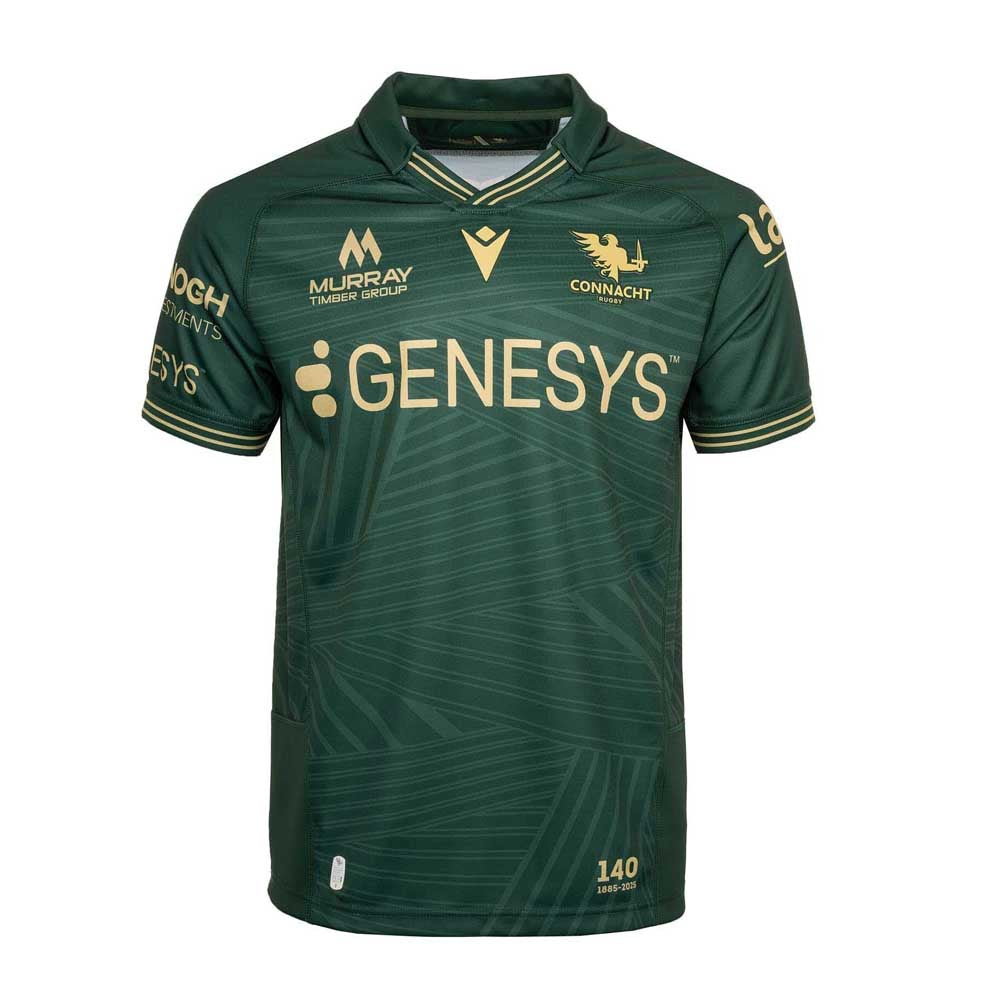 Connacht Rugby 2025/26 Men's Home Replica Jersey – Green & Gold 140th Anniversary Shirt