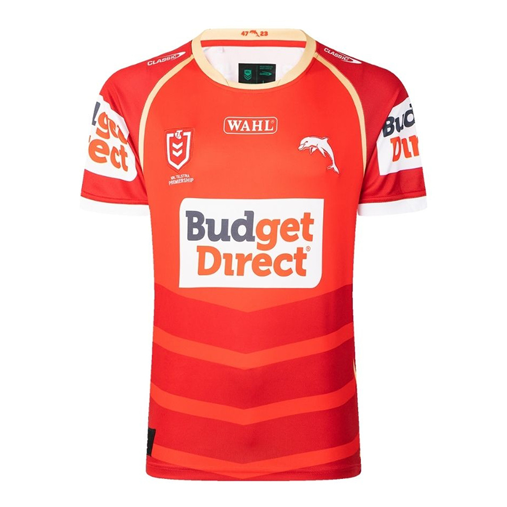 Dolphins Mens 2026 Home Rugby Jersey – Red Gold Chevron NRL Shirt