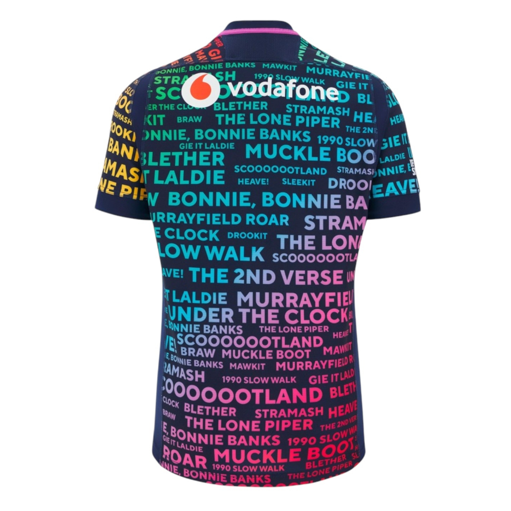 Scotland Men's Words Training Rugby Jersey 2025–26 – Macron Rainbow Shirt